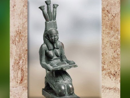 D'après Hâpy, dieu du Nil, fleuve nourricier, statuette, bronze, Basse époque, Égypte Ancienne. (Marsailly/Blogostelle)