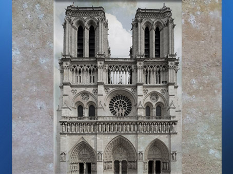 D'après la cathédrale Notre-Dame de Paris, façade et rosace, 1163-début XIVe siècle, art gothique, restauration XIXe siècle. (Marsailly/Blogostelle)