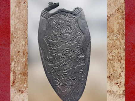 D’après une palette à fard, animaux sauvages et fabuleux, schiste, vers 3400 – 3200 avjc, début époque Thinite, Hiérakonpolis, Égypte Ancienne. (Marsailly/Blogostelle)