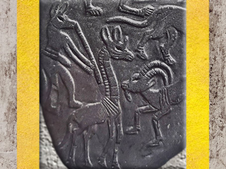 D’après une girafe, et des animaux sauvages et fabuleux, détails, palette à fard, schiste, vers 3400 – 3200 avjc, début de la dynastie Thinite, Hiérakonpolis, Égypte Ancienne. (Marsailly/Blogostelle)