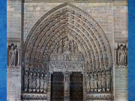 D'après Notre-Dame de Paris, portail, 1163-début XIVe siècle, art gothique, restauration XIXe siècle. (Marsailly/Blogostelle)