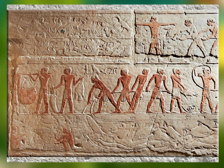 D'après la chasse aux oiseaux et la pêche, chapelles du mastaba d’Akhhétep et de son fils Ptahotep, vers 2750-2625 avjc, Ve dynastie, Ancien Empire, Saqqara, Égypte Ancienne. (Marsailly/Blogostelle)