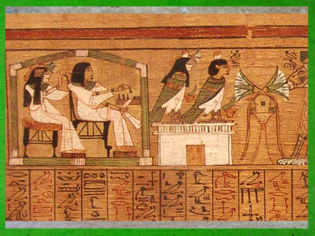 D'après les défunts et leur Ba-oiseau, papyrus d'Ani, XIXe dynastie, Nouvel Empire, Thèbes, Égypte Ancienne. (Marsailly/Blogostelle)
