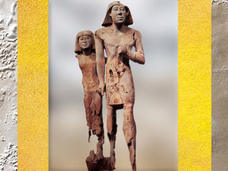 D'après un groupe statuaire, couple anonyme, acacia, vers 2980 – 2475 avjc, Ancien Empire, Égypte Ancienne. (Marsailly/Blogostelle)