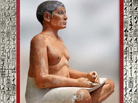 D’après le Scribe accroupi, profil, calcaire peint, IVe ou Ve dynastie, entre 2930 et 2625 avjc, Ancien Empire, Saqqara, Égypte Ancienne. (Marsailly/Blogostelle) 
