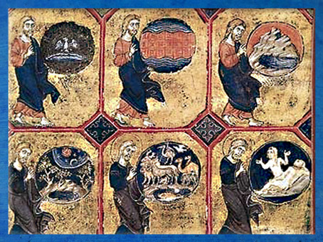 D’après la Genèse, Six jours, bible , vers 1250-1254 apjc, à l'époque de Saint Louis, parchemin, Acre, XIIIe siècle, art médiéval. (Marsailly/Blogostelle)