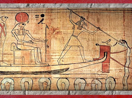 D'après Seth, qui armé de sa lance, repousse Apophis, papyrus de la prêtresse Hérouben, XXIe dynastie, Troisième période intermédiaire, Égypte Ancienne. (Marsailly/Blogostelle)