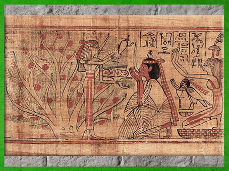 D’après la déesse Nout, le défunt et son ba (âme) volatile, livre funéraire de Nespakachouty, XXIe dynastie, Égypte Ancienne. (Marsailly/Blogostelle)