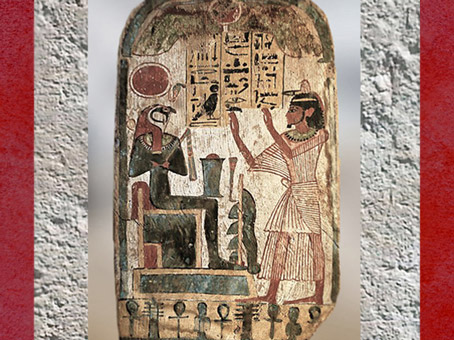 D’après Rê-Horakhty adoré par le prêtre Renpetmaa, bois enduit et peint, vers 900 avjc, XXIIe dynastie, Égypte Ancienne. (Marsailly/Blogostelle)