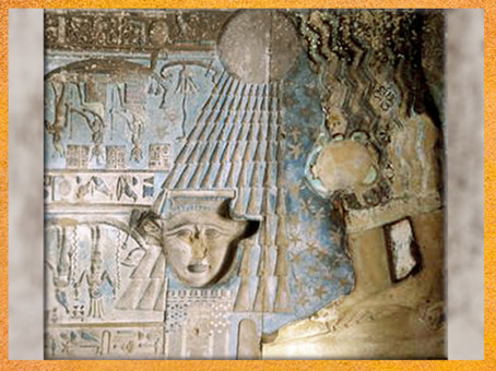 D’après Nout qui redonne naissance au Soleil du matin, et qui illumine Hathor, chapelle d'Hathor, de Pépi Ier, VIe dynastie, à l’époque Ptolémaïque, temple de Dendérah, Égypte Ancienne. (Marsailly/Blogostelle)