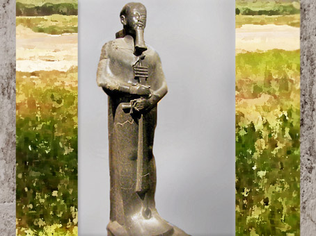 D’après le dieu Ptah et le sceptre Ouas-pilier Djed d’Osiris, XVIIIe dynastie, règne Aménophis III, Thèbes, Nouvel Empire, Égypte Ancienne. (Marsailly/Blogostelle)  