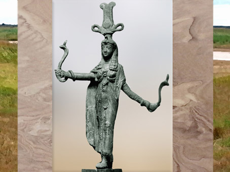 D’après la déesse Isis et serpents, bronze, Ier siècle apjc, époque Ptolémaïque-Romaine, Égypte Ancienne. (Marsailly/Blogostelle)