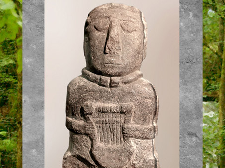 D'après statuette à la lyre, sans doute en tailleur, Ier siècle avjc, Côtes-d'Armor, France, Gaule celtique. (Marsailly/Blogostelle)