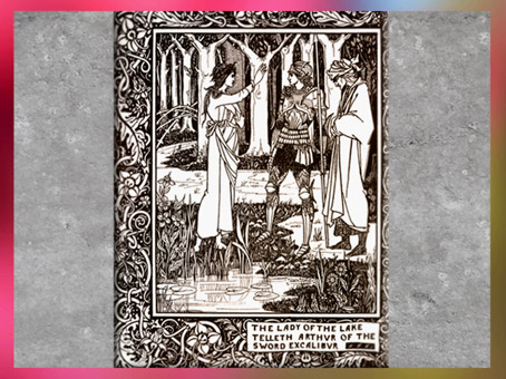 D’après le druide Merlin, la dame du Lac et le roi Arthur, Le Morte d’Arthur, Audrey Beardsley, XIXe siècle. (Marsailly/Blogostelle)