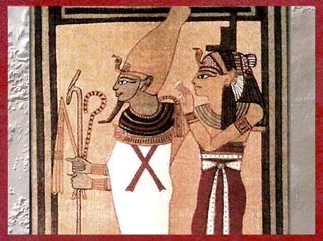 D'après la déesse Isis coiffée du trône, et son époux Osiris, tombe d'Ani, papyrus Livre des Morts, XIXe dynastie, Nouvel Empire, Égypte Ancienne. (Marsailly/Blogostelle)