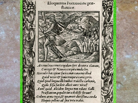 D'après Hercule-Ogmios, massue et chaînes, Emblemata d'Alciat, 1531, France, Renaissance, XVIe siècle. (Marsailly/Blogostelle)