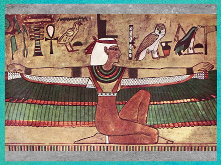 D'après la déesse Isis ailée, peinture murale, tombe de Séthi Ier, XIXe dynastie, Vallée des Rois, Nouvel Empire, Égypte Ancienne. (Marsailly/Blogostelle)