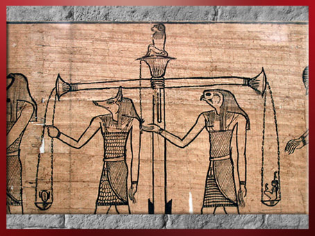 D'après la déesse Maât le coeur du défunt, la balance, IIe siècle avjc, papyrus funéraire de Taruma, Époque ptolémaïque, Égypte Ancienne. (Marsailly/Blogostelle)