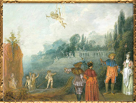 D’après Embarquement pour l’île de Cythère, détail, Antoine Watteau, huile sur toile, vers 1709-1710, XVIIIe siècle apjc, période Rocaille, Francfort. (Marsailly/Blogostelle)