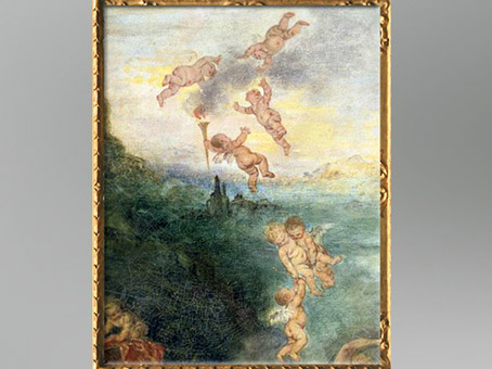 D’après la nuée des cupidons, Pèlerinage à l'île de Cythère, détail, Antoine Watteau, 1717, huile sur toile, XVIIIe siècle apjc, période Rocaille. (Marsailly/Blogostelle)