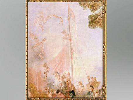 D’après la grand-voile, Embarquement pour Cythère, Antoine Watteau, 1718-1719, château de Charlottenburg, Berlin, XVIIIe siècle apjc, période Rocaille. (Marsailly/Blogostelle)