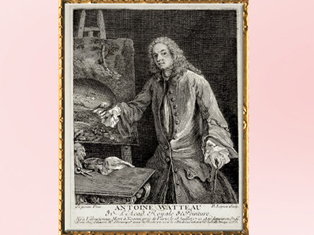 D’après un autoportrait de l'artiste à sa palette, Antoine Watteau, estampe, gravure de François-Bernard Lepicié, XVIIIe siècle apjc, période Rocaille. (Marsailly/Blogostelle)