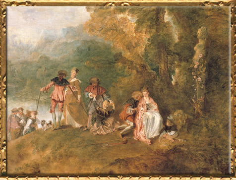 D’après Pèlerinage à l'île de Cythère, détail, d’Antoine Watteau, 1717, huile sur toile, huile sur toile, XVIIIe siècle apjc, période Rocaille, France. (Marsailly/Blogostelle)