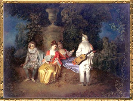 D'après La Partie carrée, Antoine Watteau, vers 1713, XVIIIe siècle, période Rocaille. (Marsailly/Blogostelle)