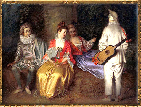 D'après La Partie carrée, détail, Antoine Watteau, vers 1713, XVIIIe siècle, période Rocaille. (Marsailly/Blogostelle)