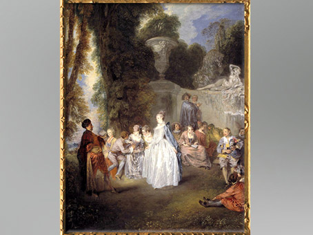 D'après Les Fêtes Vénitiennes, Antoine Watteau, 1718-1719, XVIIIe siècle, période Rocaille. (Marsailly/Blogostelle)
