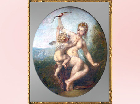 D'après Vénus désarmant l'Amour, Antoine Watteau, 1715, XVIIIe siècle, période Rocaille. (Marsailly/Blogostelle)