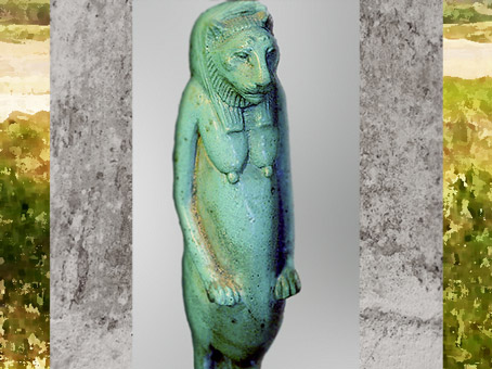 D'après la déesse Taouret-Thouéris, à tête de lionne, figurine, faïence, 663 avjc - 332 avjc, Basse Époque, Égypte ancienne. (Marsailly/Blogostelle) 