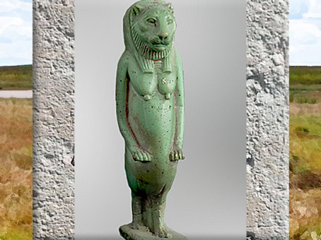 D'après deux figurines de la déesse Taouret-Thouéris à tête de lionne, faïence siliceuse, 663 avjc - 332 avjc, Basse Époque , Égypte Ancienne. (Marsailly/Blogostelle)