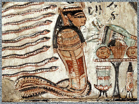 D’après la déesse serpent Rénénoutet-Thermouthis, stèle de Ken, Deir el-Médineh, Nouvel Empire, Thèbes, Égypte Ancienne. (Marsailly/Blogostelle)