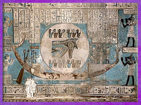 D’après la barque de la Lune, et les 14 déités du cycle Lunaire, vers 50 avjc, temple d'Hathor, Dendéra, époque Ptolémaïque, Égypte Ancienne. (Marsailly/Blogostelle)