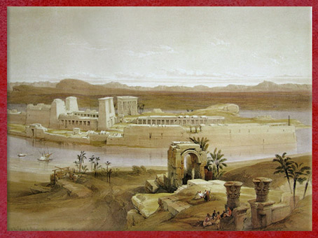 D'après Le Temple de Philae, de David Roberts, 1838 apjc, aquarelle, XIXe siècle, Égypte Ancienne. (Marsailly/Blogostelle)
