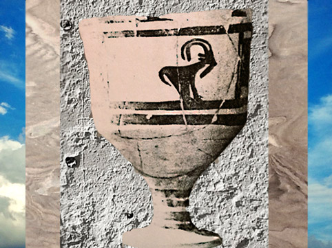 D'après une coupe à pied, motif bouquetins, céramique peinte, vers 3500 avjc, Suse, Iran actuel, Orient ancien, période néolithique. (Marsailly/Blogostelle)