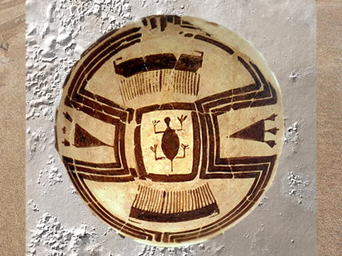 D'après une coupe, motif tortue, céramique peinte, IVe millénaire avjc, Suse, Iran actuel, Orient ancien, période néolithique. (Marsailly/Blogostelle)