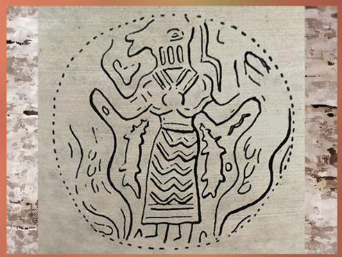 D'après le thème du Maître des Animaux, glyptique, vers 3800 avjc, Suse, Iran, Orient ancien, période néolithique. (Marsailly/Blogostelle)