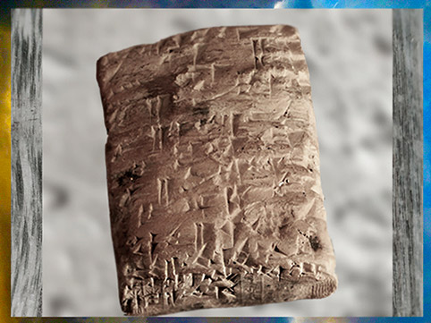 D'après un contrat en akkadien, location d'un champ, tablette d'argile, règne d'Abi-eshuh, 1711-1684 avjc, Babylone, Mésopotamie. (Marsailly/Blogostelle)