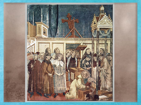 D'après François d'Assise et la crèche de Noël de Greccio, Giotto, 1295 apjc, église supérieure, Assise, fin période médiévale. (Marsailly/Blogostelle)