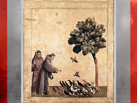 D'après Saint François parlant aux oiseaux, prédelle des stigmates, Giotto di Bondone, 1295-1300, XIIIe siècle, période médiévale. (Marsailly/Blogostelle)