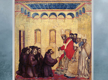 D’après Le Pape approuvant les règles de l'ordre, prédelle de saint François aux stigmates, de Giotto Di Bondone, 1295 - 1300, période médiévale. (Marsailly/Blogostelle)