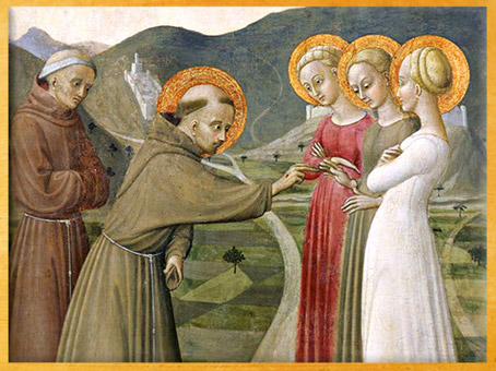 D'après Le Mariage mystique de François d'Assise, de Sassetta, 1392, détail, Borgo San Sepolcro, Toscane, période médiévale. (Marsailly/Blogostelle)