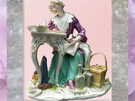 D’après une marchande à ses comptes, porcelaine de Meissen, 1772, Saxe, Allemagne, XVIIIe siècle, période Rocaille. (Marsailly/Blogostelle)