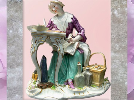 D’après une marchande à ses comptes, porcelaine de Meissen, 1772, Saxe, Allemagne, XVIIIe siècle, période Rocaille. (Marsailly/Blogostelle)