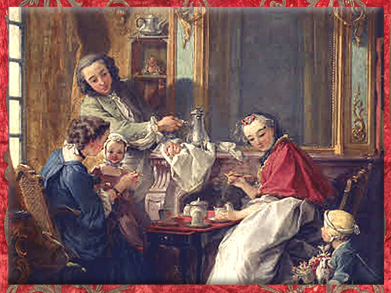D'après Le déjeuner, détail, de François Boucher, 1739, XVIIIe siècle, France, période Rocaille. (Marsailly/Blogostelle)