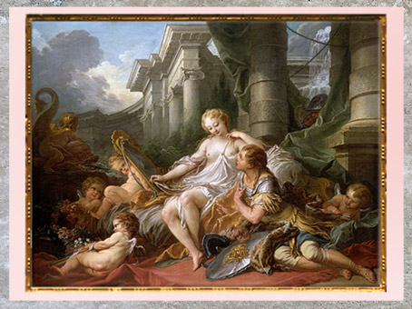 D’après Renaud et Armide, François Boucher, morceau de réception à l'Académie, 1734, selon  la Jérusalem délivrée du Tasse, XVIIIe siècle, France, période Rocaille. (Marsailly/Blogostelle)