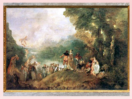 D’après L’Embarquement pour Cythère, d’Antoine Watteau, 1712-1717 apjc, XVIIIe siècle, France, période Rocaille. (Marsailly/Blogostelle)