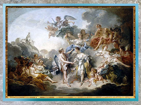 D’après le mariage de Psyché et d’Éros-Cupidon, de François Boucher, 1744, huile sur toile,  XVIIIe siècle, France, période Rocaille. (Marsailly/Blogostelle)